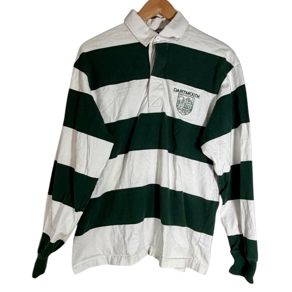 Barbarian Dartmouth University Striped Rugby Polo Shirt‎ Long Sleeve Green Large